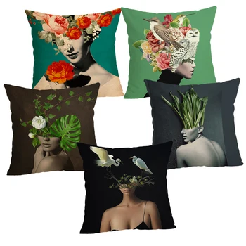 

Creative woman Cushion Cover Home Decor Cushion Case Houseware Throw Pillowcase Linen Square 45x45cm Cushion Cojines