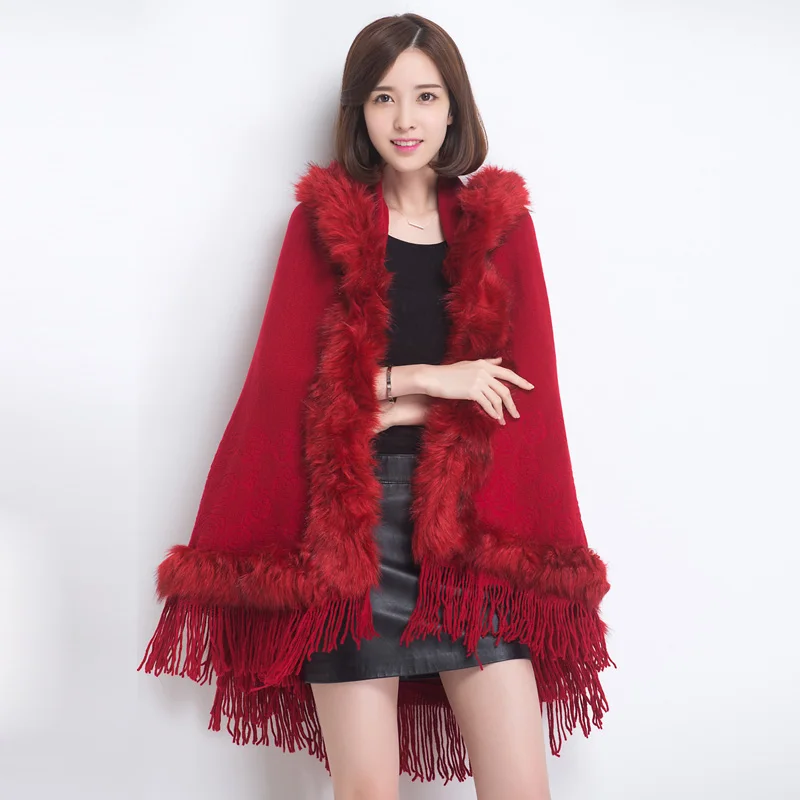 2016 winter new arrival christmas sweater poncho Korean style elegant Tassel wrap loose sweater coat Plus Size cardigan women