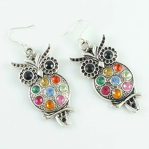 Hot!Free Shipping silver plate Crystal Fashion Owl Earrings 12 pairs | Украшения и аксессуары