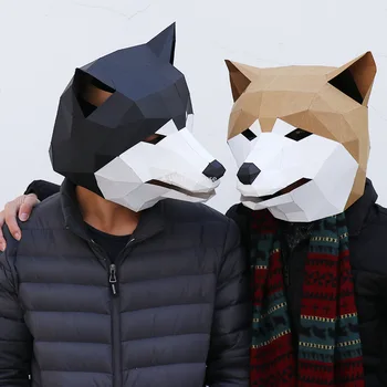 

Halloween Akita Dog Head Mask DIY Masks Party Masquerade Cosplay Animal Siberian Husky Masque Creative Funny Mascara Carnaval
