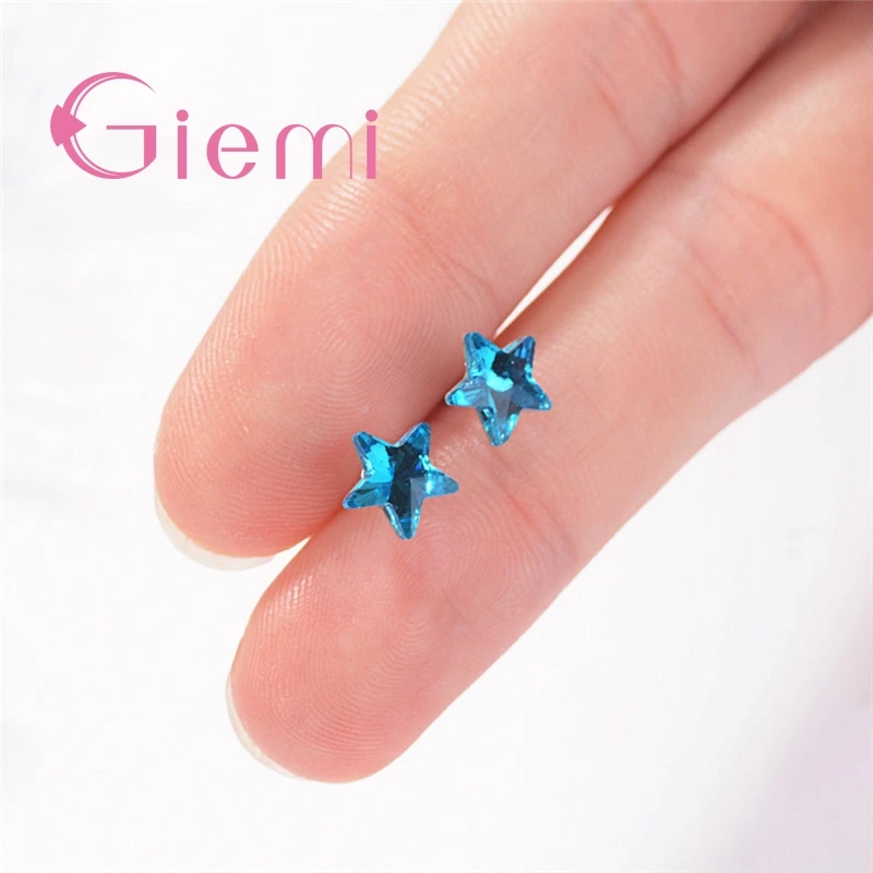 

New Arrival Woman Clear Blue CZ Rhinestone Star Small Earring Popular Women Stud Earrings 925 Sterling Silver Jewelry Top Sale