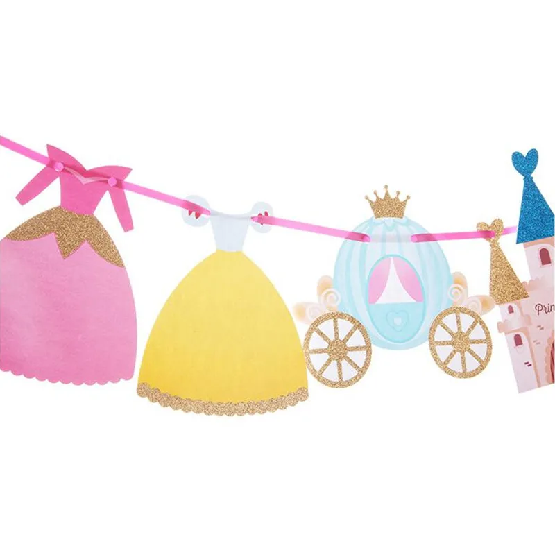 

Princess/Castle Happy Birthday Party Flags Garlands Kids Party Baby Shower Wedding Banner Room Layout Decoration Supplies