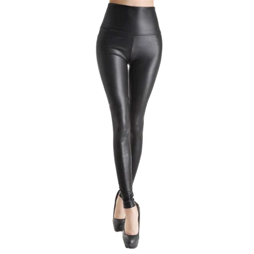 

NDUCJSI Fashion Women PU Leather Pants High Elastic Waist Leggings Slim Leather Leggings Skinny Trousers Women Black Legging