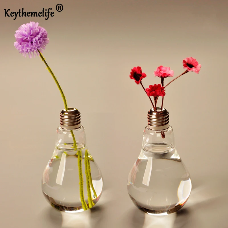 

Keythemelife Transparent Light Bulb Glass Vase Desktop Hydroponic Flower Vase Wedding Home Decor EA