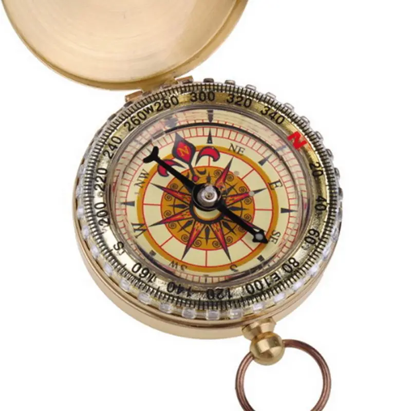 

New Outdoor Camping Hiking Portable Pocket Brass Gold Color Copper Compass Navigation