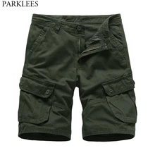 Армейский зеленый Военные мужские шорты Карго Лето Повседневное по колено шорты с большим количеством карманов Homme Slim Fit хлопка свободный работы Короткий Мужской