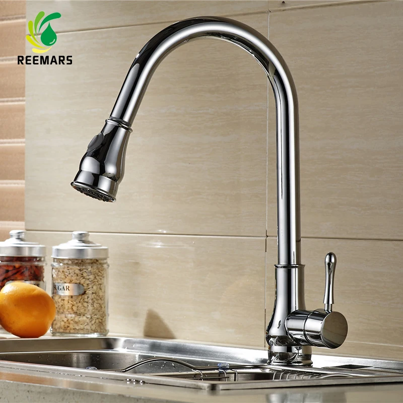 Genuine REEMARS Kitchen Faucet Silver Single Handle Mixer Pull Out