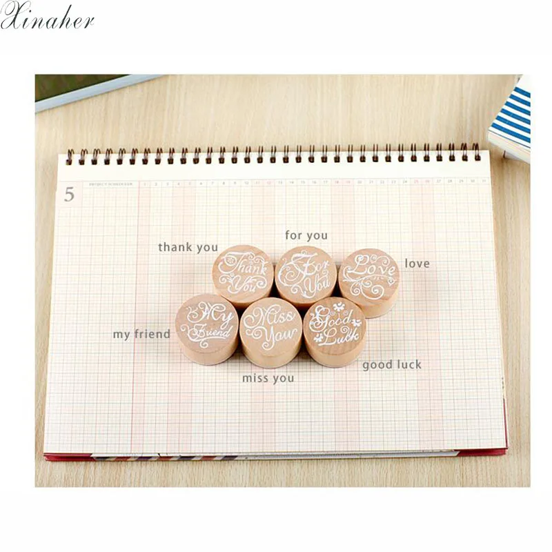 

XINAHER Vintage Pattern Round Wood Stamp Scrapbooking DIY Valentine's Day Blessing Word Thank You Stamp