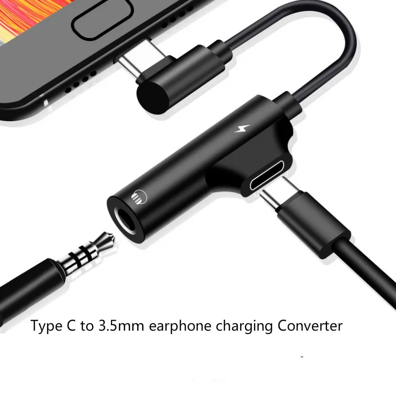 

2 in 1 Earphone Type C to 3.5mm Adapter Audio Jack Headphones Cable Sync Charging Cable USB Type-C to Jack Aux For Xiaomi Huawei
