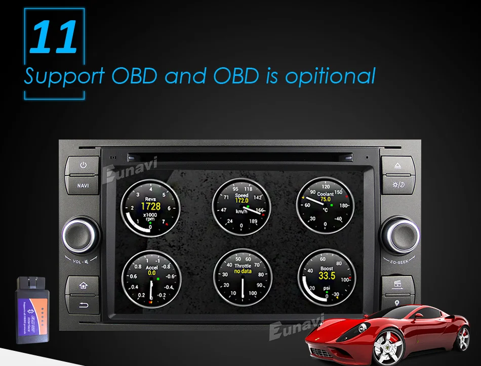 Perfect Eunavi 7" in dash 2 din Android 9.0 Car DVD Player Car GPS stereo OBD2 for Ford C-Max Fiesta Fusion Kuga Mondeo Focus with radio 19