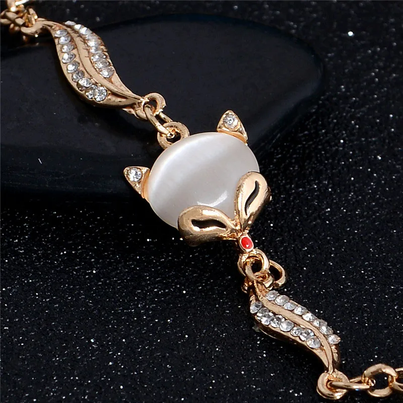 SHUANGR милый животный дизайн браслет в виде лисы золотой цвет Австрийские хрустальные браслеты для женщин Модный натуральный камень ювелирный подарок