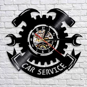 

Auto Repair Shop Wall Clock Modern Design Car Mechanic Service Vinyl Record Clocks with 7 Colors LED Wall Watch Home Decor