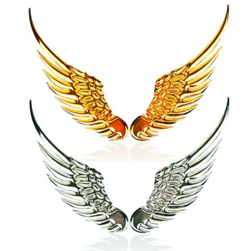 1 Pair Car Styling Fashion Metal Stickers 3D Wings Car Sticker Car Motorcycle Accessories Gold/silver CT-4000