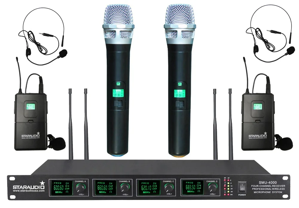 STARAUDIO 4 Channel UHF Wireless Handheld Headset Lavalier Lapel