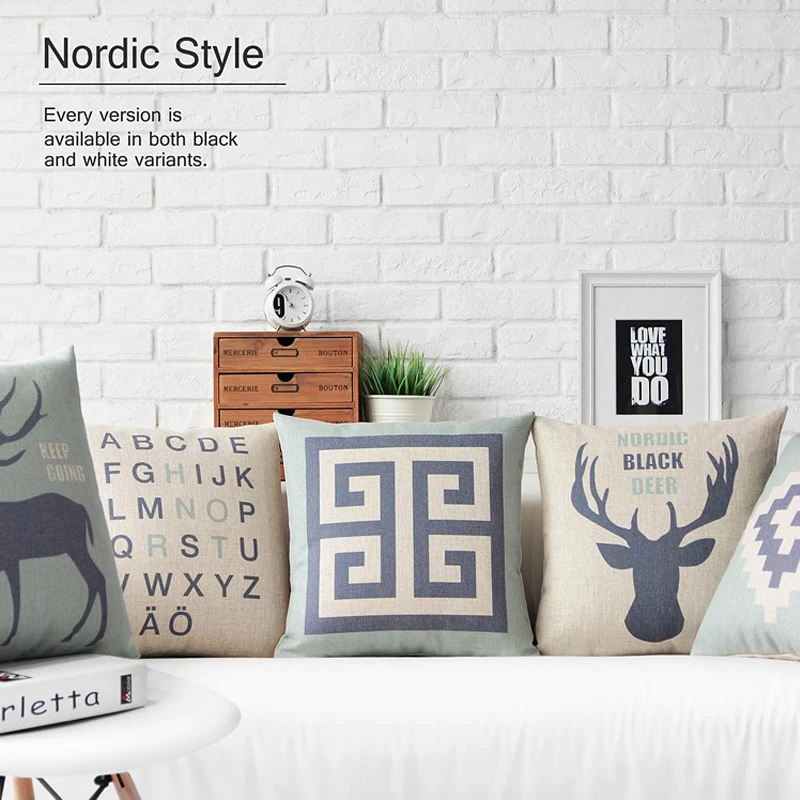 

Nordic Elk Blue Retro Simple modern Letter Pillow Cover Home Decorative Pillows Linen Pillow Case Office Sofa Cushion Cover