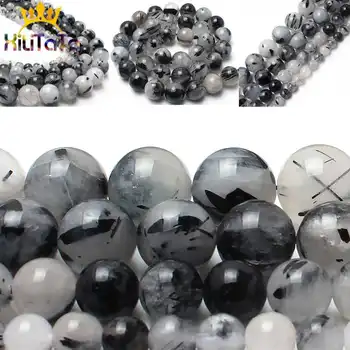 

Black Rutilated Quartz Stone Beads Round Loose Spacer Beads 15'' Strands 6/8/10/12mm For Jewelry Making DIY Bracelets Necklaces
