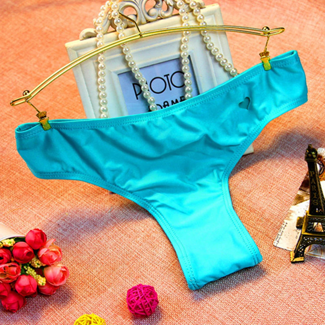 

Women Brazilian Sexy Bikini Swimwear Thong Love Heart Cut Out Bottom Beachwear Trunk T-Back Bottom Beach Pants