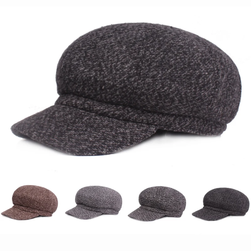 HT1819 осенне-зимние мужские и женские шапки из смесового хлопка полосатая кепка газетчика Ретро берет плоская восьмиугольная кепка береты из шерсти