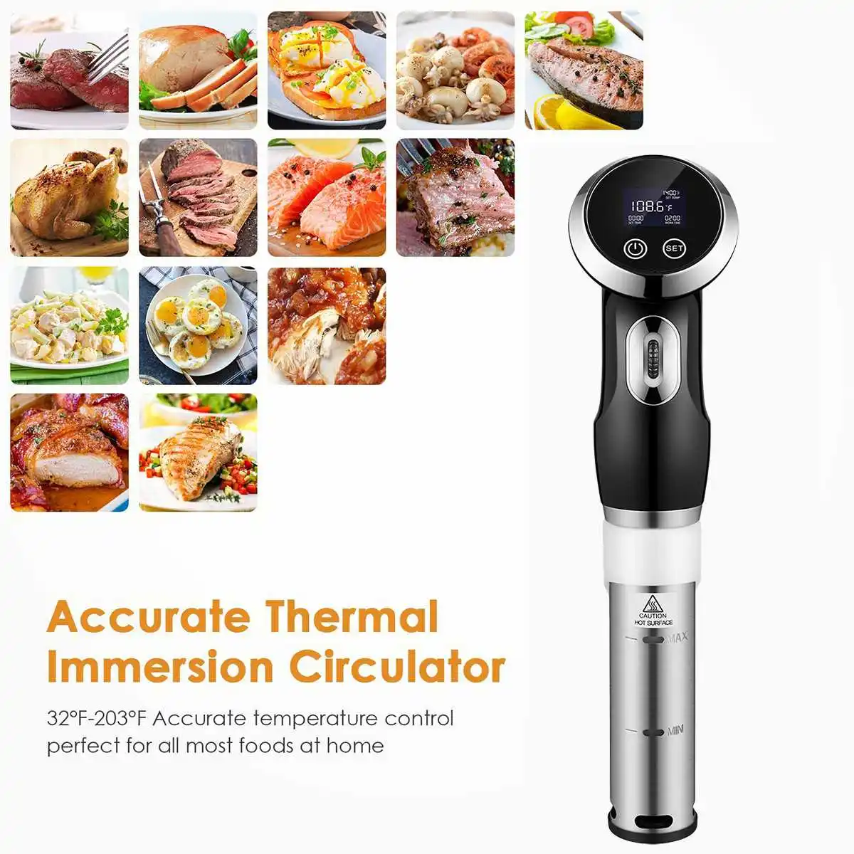 

1500W Vacuum Slow Sous Vide Food Cooker Powerful Immersion Circulator LCD Digital Timer Display Stainless Steel EU Plug Black