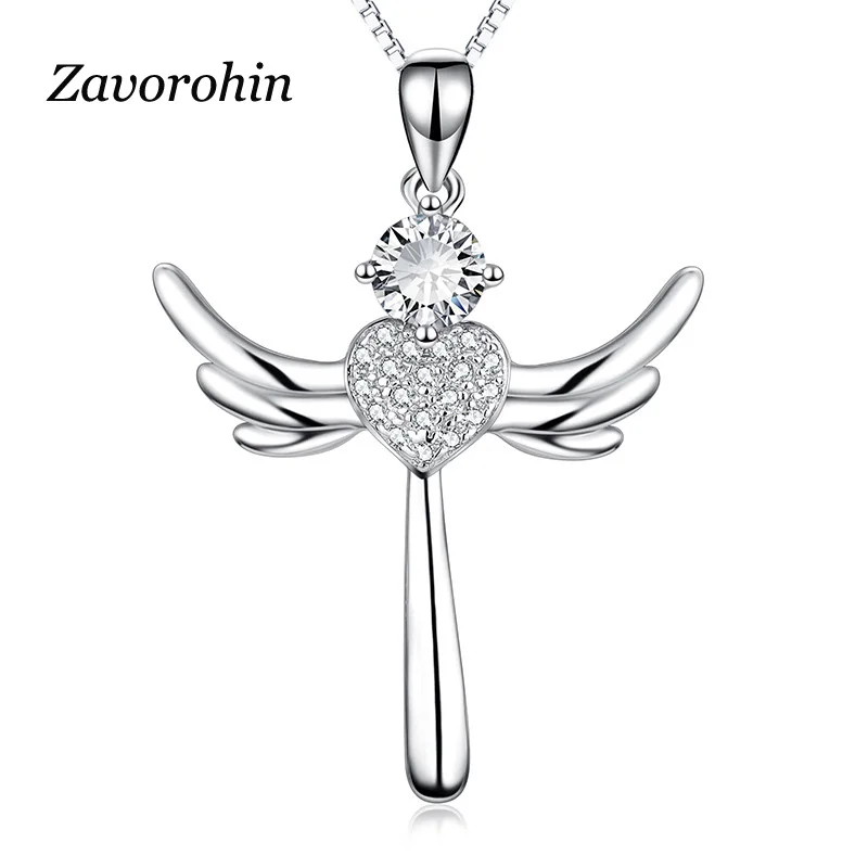 

High Quality Genuine Solid 925 Sterling Silver Angel Wings Pendant Necklace For Female Jewelry Valentine's Day Jewelry Gift