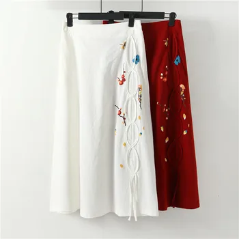 

Big Cotton Embroidery Summer Skirt Loose Women's Skirt Casual Jupe Femme Chic Saia Midi Women's Clothing Skirts Womens