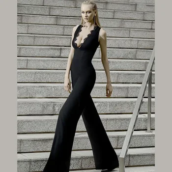 

Hot Sale 2019 Jumpsuit Elegant Sexy Deep V-neck Women Night Club How Out Body con High Quality Backless Jumpsuit Wholesale