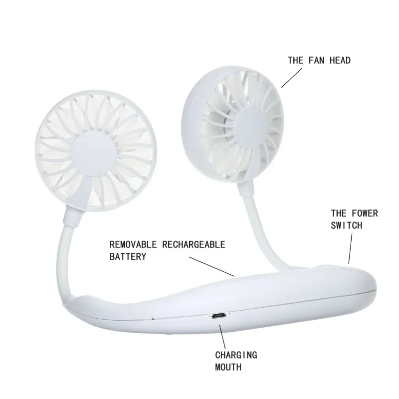 USB Portable Fan Hands-free Neck Hanging USB Charging Mini Portable Sports Fan 3 gears Usb Air Conditioner