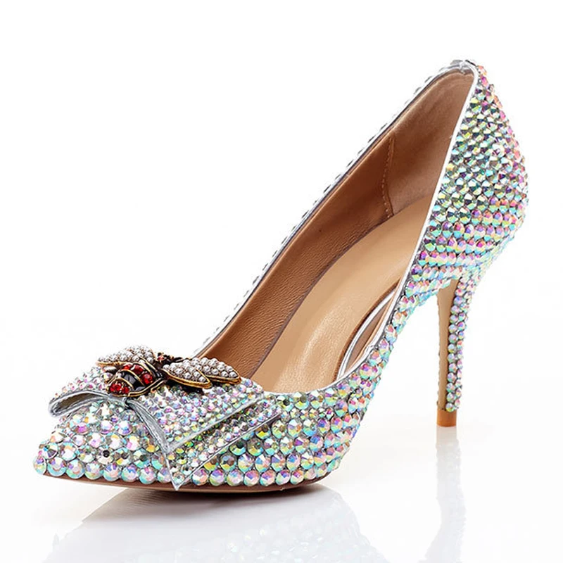 Las De Tacones Alto Bombas Pic Tacón Escarabajo Zapatos As Damas Mariposa Lujo Diamantes Imitación Zapatpos Brillo Mujeres Cristal Mujer Perforado rr1Rw5