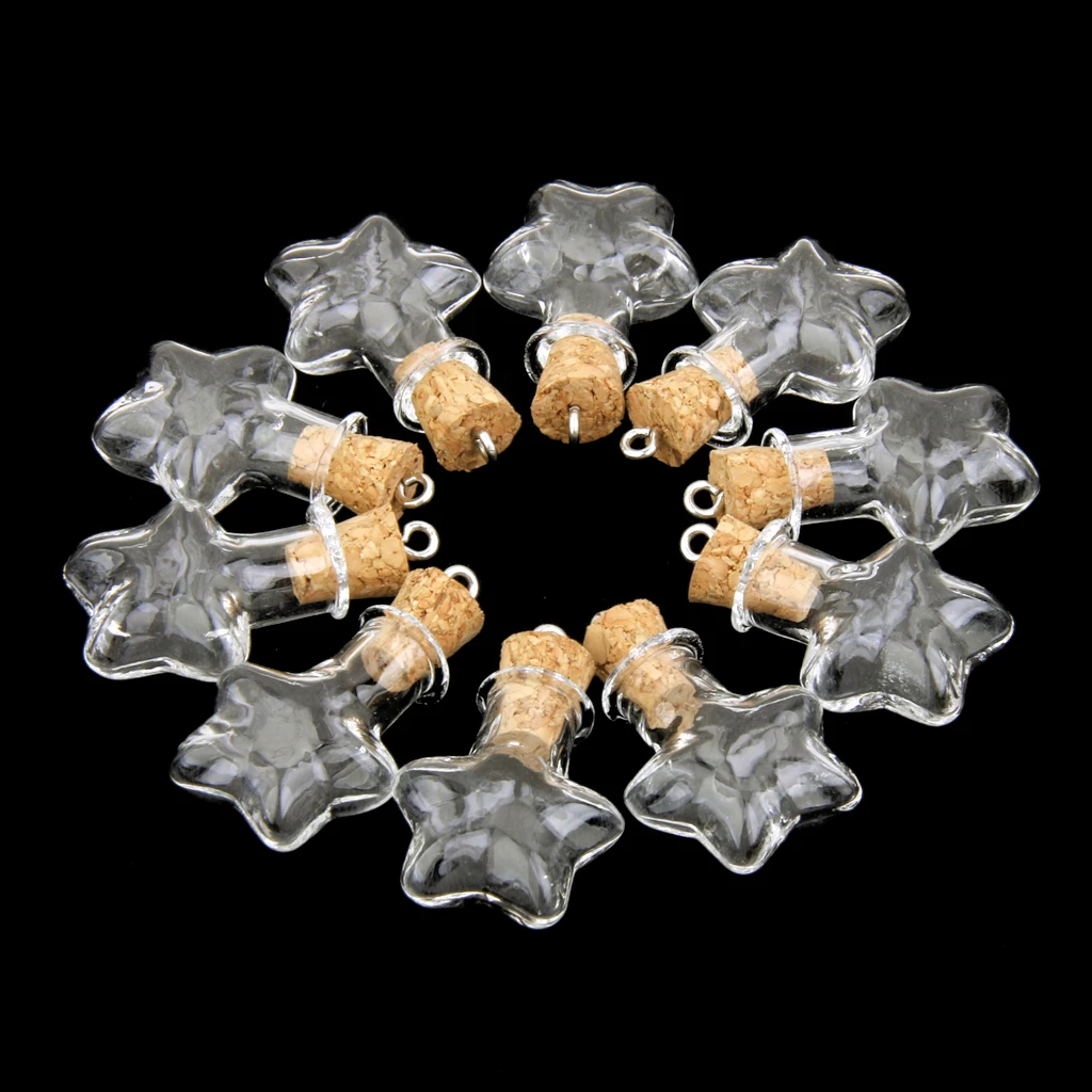 Phenovo 10pc Clear Wishing Bottle Pendants Empty Cork Hand-Blown Vial Necklace  DIY Pendant Fashion Jewelry Accessories