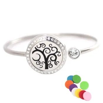 

Stainless steel 25mm Magnet Crystal Aromatherapy locket Bracelet Bangle essential oil diffuser locket Curved Tree bracelet