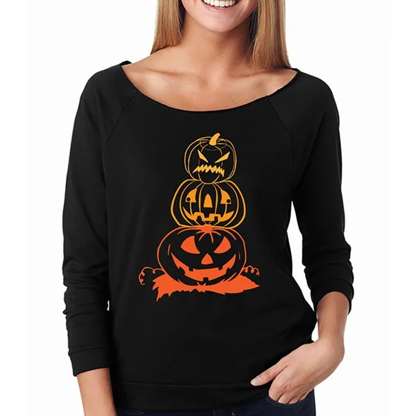 Fashion Women Halloween Pumpkin Head Hooded Top O-Neck Long Raglan Sleeve Autumn Winter Casual Pullover Hoodies Sweatshirt | Женская