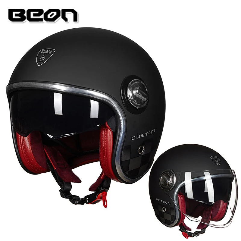 Beon B108A moto rcycleヘルメットbeon 3/4オープンフェイスデュアルレンズバイザーヴィンテージヘルメットレトロcasque  motoカスクcasco capacete|ヘルメット| - AliExpress