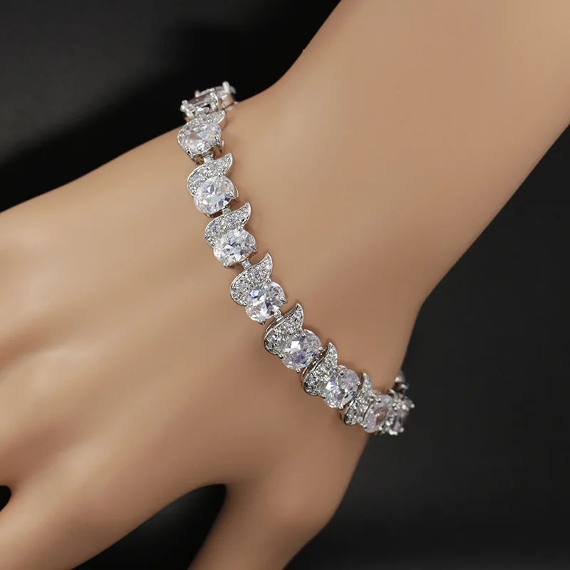 Роскошные 925 пробы серебряные свадебные украшения супер белый кубический цирконий цепочка и звено браслет для невест