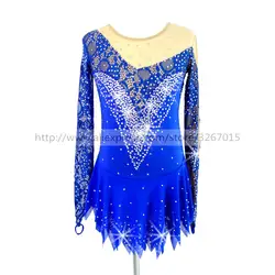 Фигурное катание платье заказной конкурс Катание на коньках юбка для девочки Для женщин голубой кружевной ткани Блестящий горный хрусталь