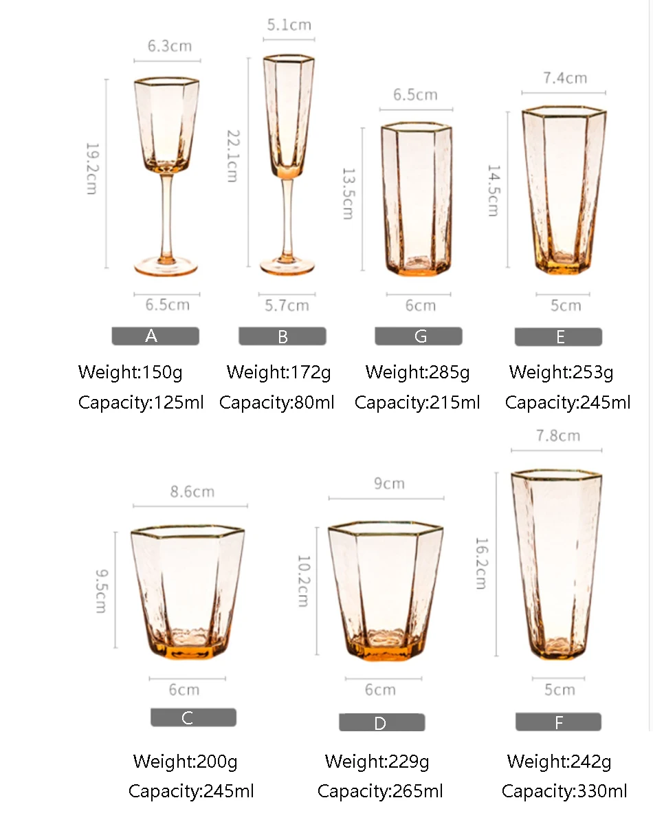 Скандинавский высококачественный шестигранный молоток в полоску с золотой оправой, бокал для вина, хрустальный бокал для шампанского, чашка для домашнего виски, бокал для воды