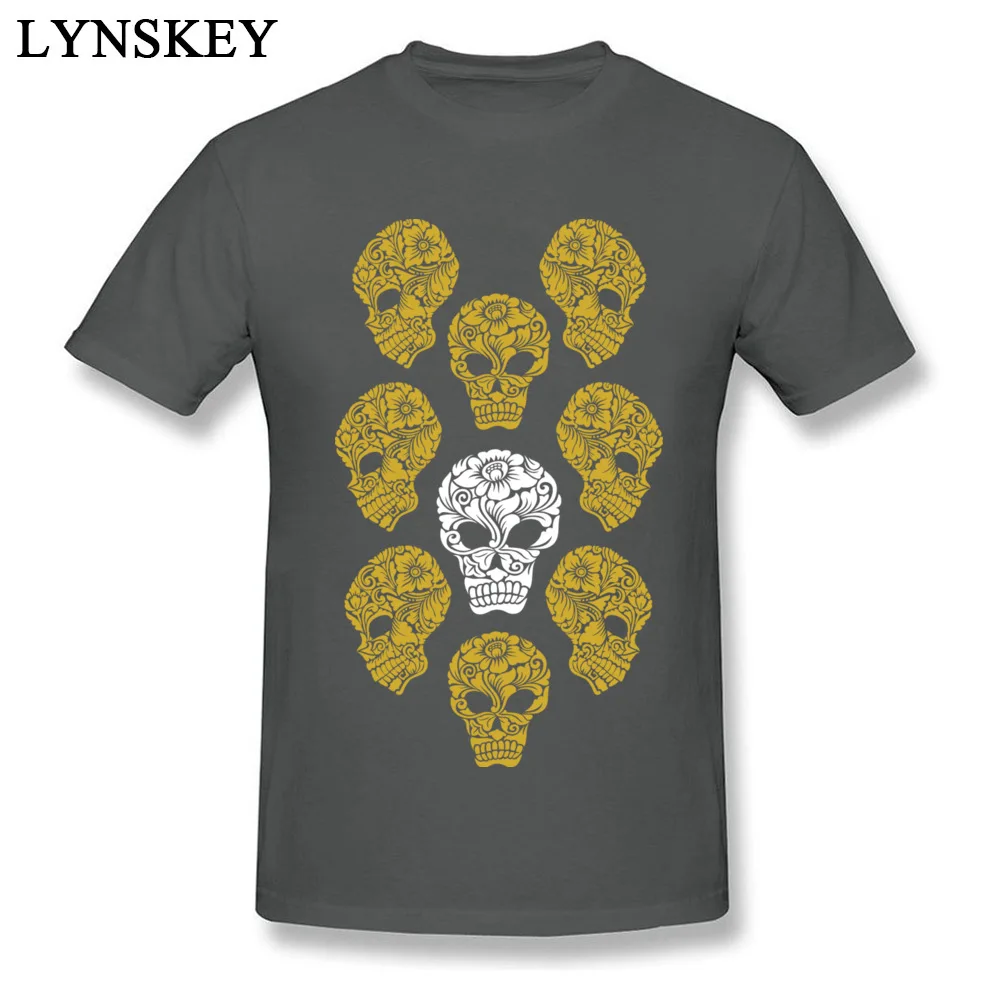 100% Cotton Men Short Sleeve T-Shirt Printed On Tops Tees Cheap Design Crewneck Tee Shirts White and gold skull heads White and gold skull heads carbon