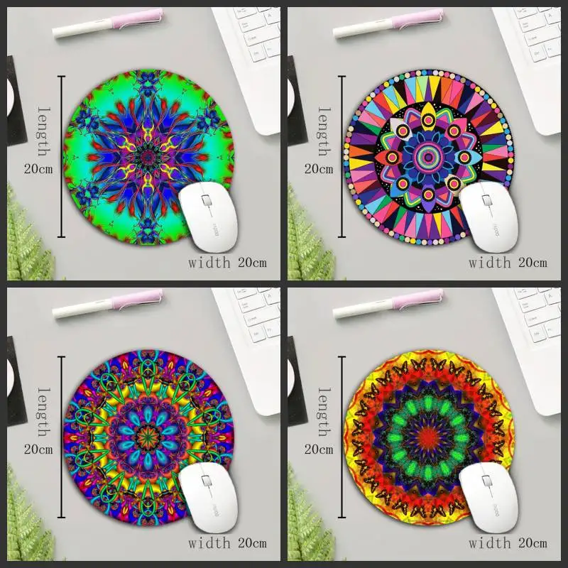 

KULIAI High Quality Mandala Pattern Round Mouse Pad Rubber Games Desktop Computer Laptop Mouse Pad Small and Portable As A Gift