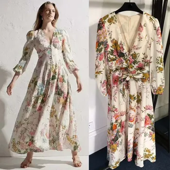 

2019 The new spring sexy the dress fashion bandage robe femme beautiful print long sleeve vacation ladies dresses boho
