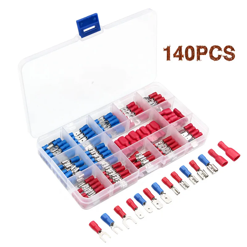 

140PCS Cold-Pressed Crimping Terminal Connectors Insulated Wire And Cable Connection Terminal Red & Blue Kit