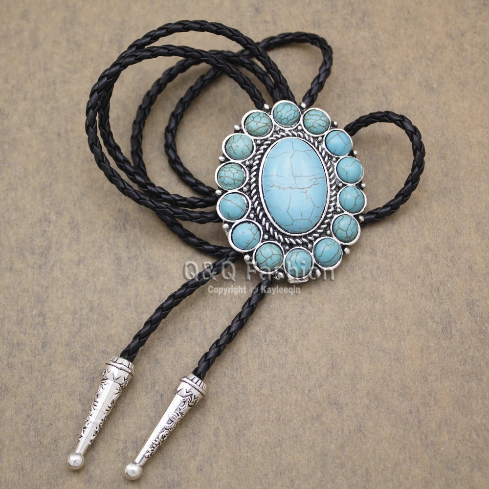 Neue Ankunft Mode Südwesten Silber Indischen Türkis Zuni Navajo Leder Neck Bolo Tie Line Dance Hoch Gute Qualität Schmuck