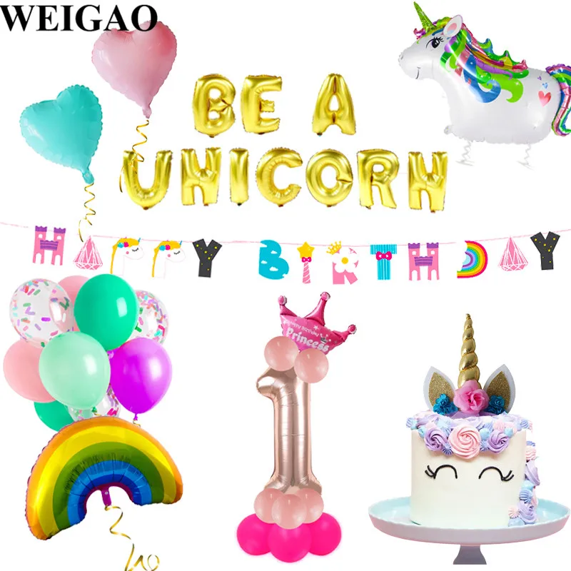 

WEIGAO Birthday Party Cartoon Unicorn Balloons Set Happy Birthday Party Decor Unicornio Globo Inflatable Helium Air Balloons