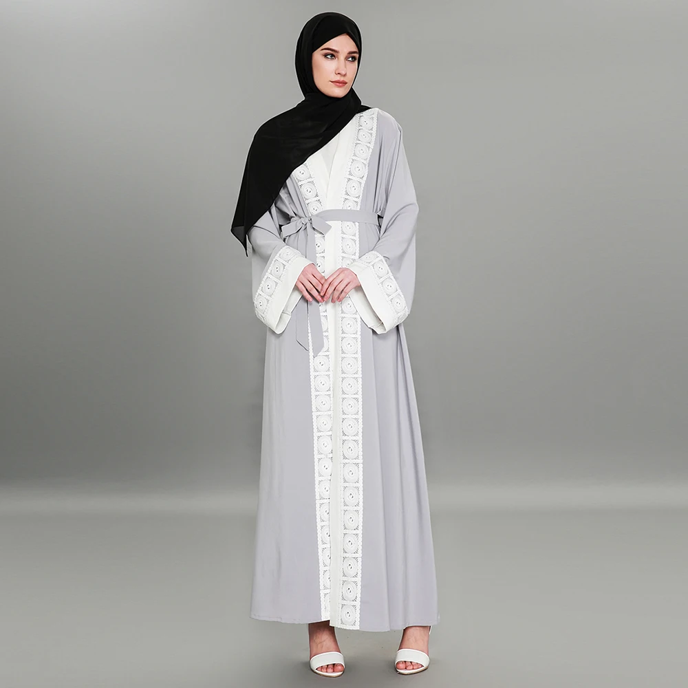 Muçulmano de Manga Nova Costura Rendas Moda Oriente Médio Robes Comprida Dubai Quente Cardigan Vestido Tamanho Grande 1575