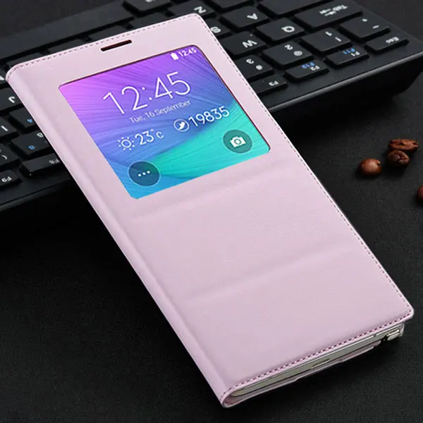 Откидная крышка Бумажник кожаный чехол для телефона samsung Galaxy Note 4 Smart View Note4 SM N910 N910F N910H SM-N910F с оригинальным чипом - Цвет: pink