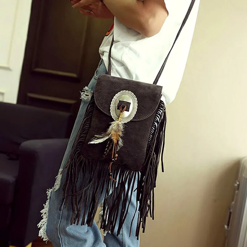 Женская сумка мессенджер из искусственной кожи с кисточками|leather bag|fashion shoulder