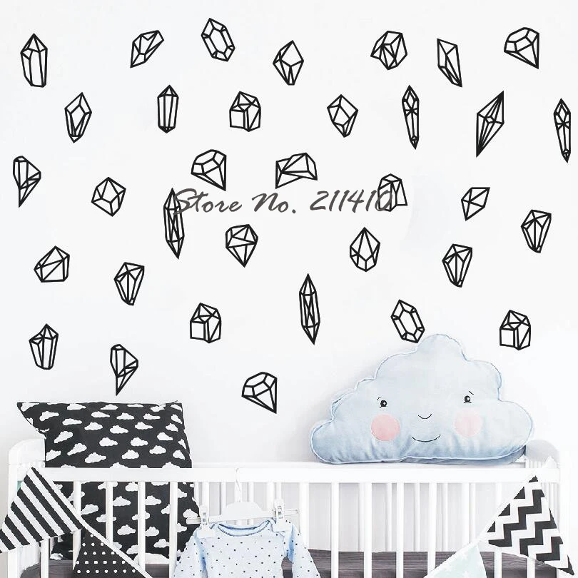 Geometric Shapes & Gems Wall Decal 50 Modern Vinyl Decals, Wall