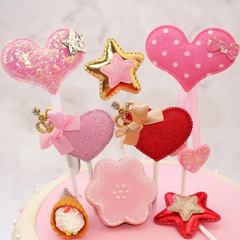 6Pcs Cartoon Star Moon Heart Cake Topper Birthday Cake Decoration Baby Shower Kids Birthday Party Wedding Favor Supplies DT81 (6)