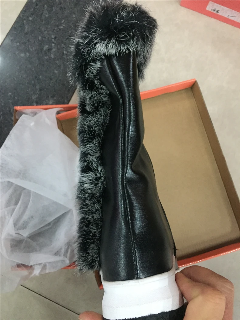 1RQFF Brand Boots Women Big size 34-43 Woman Rabbit Fur Shoes Female Snow Winter Shoes Mid-calf Shoe Leather Ladies Boot Platform (5)
