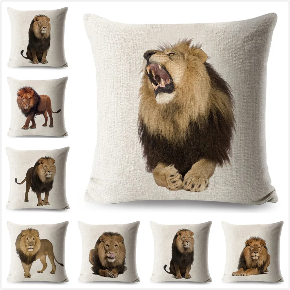 Watercolor Lion Pillow Case Animals Linen 45*45 cm Square Decorative Cushion Cover for Sofa Seat pillowcase Pillowcovers