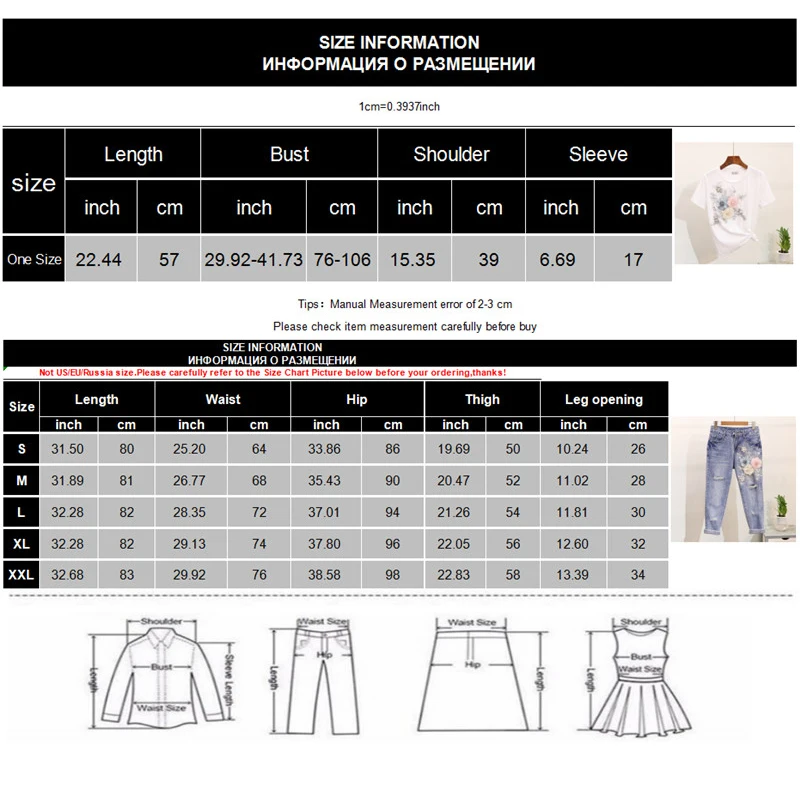 Летняя мода для женщин вышивка 3D футболки с цветочным принтом джинсы комплект из двух предметов повседневные джинсовые штаны с дырками костюм одежда