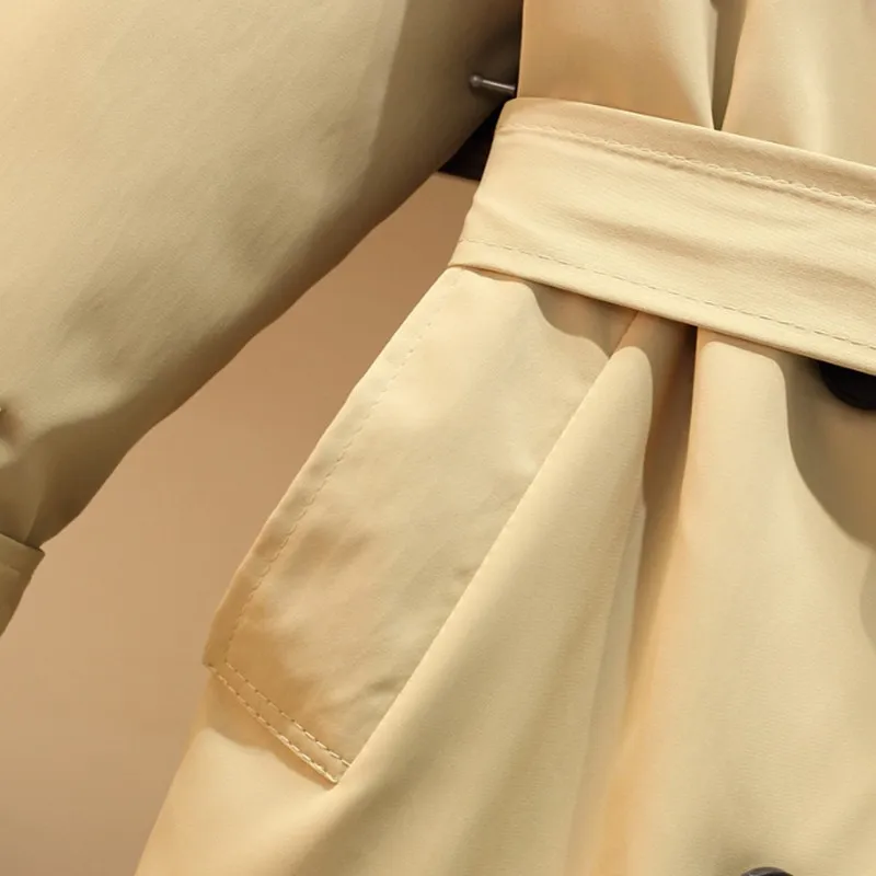 L-4XL Plus Size Fashion Mid-long Trench Coat for Women 2019 New Double-breasted Women's Coat Khaki Slim Belt Women's Windbreaker